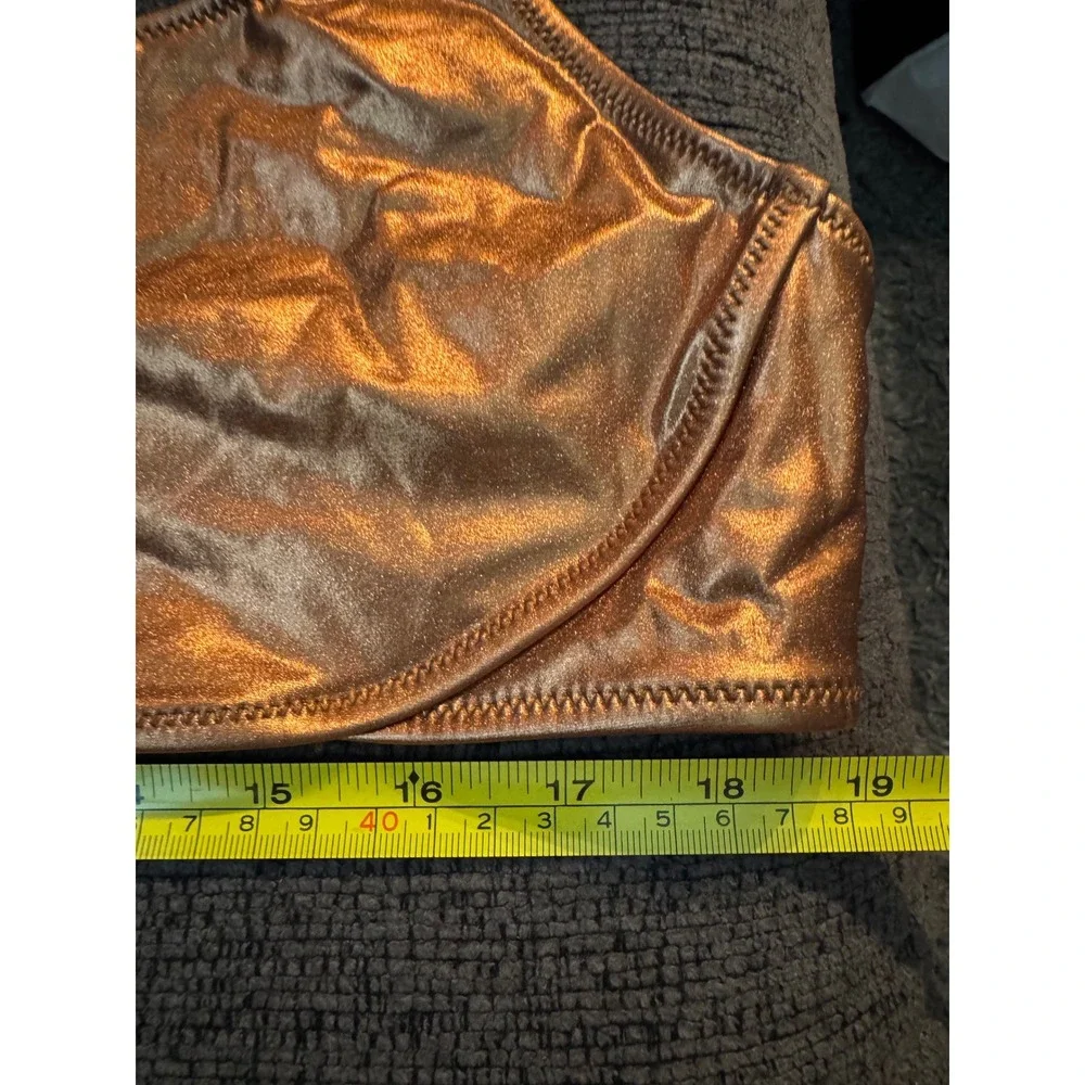 Skims Metallic Swim Micro‎ Scoop Bikini Top Penny Bronze NWT 3X